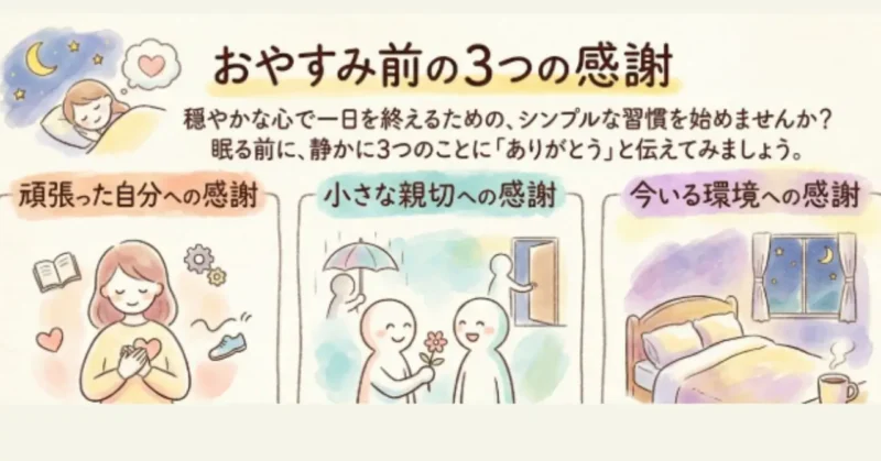 カインドフルネスのおやすみ前の３つのイラスト図解