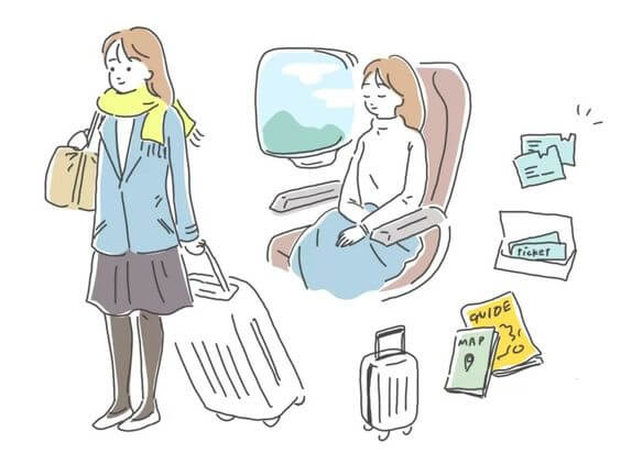 新幹線でのスーツケース持ち込みのイラスト。