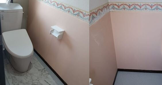 トイレの壁を桜色に塗り替えた写真