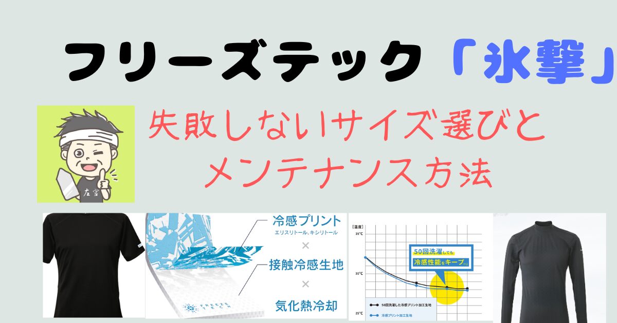 ブログ記事のタイト『ルフリーズテック「氷撃」』の購入時の注意点と扱い方について文字で書いたアイキャッチ画像。商品の写真と図解を装飾として記入。