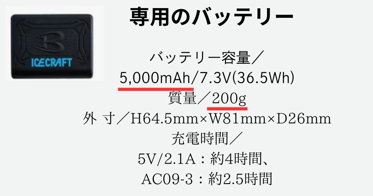 アイスクラフトと書かれたくろ色のバッテリー