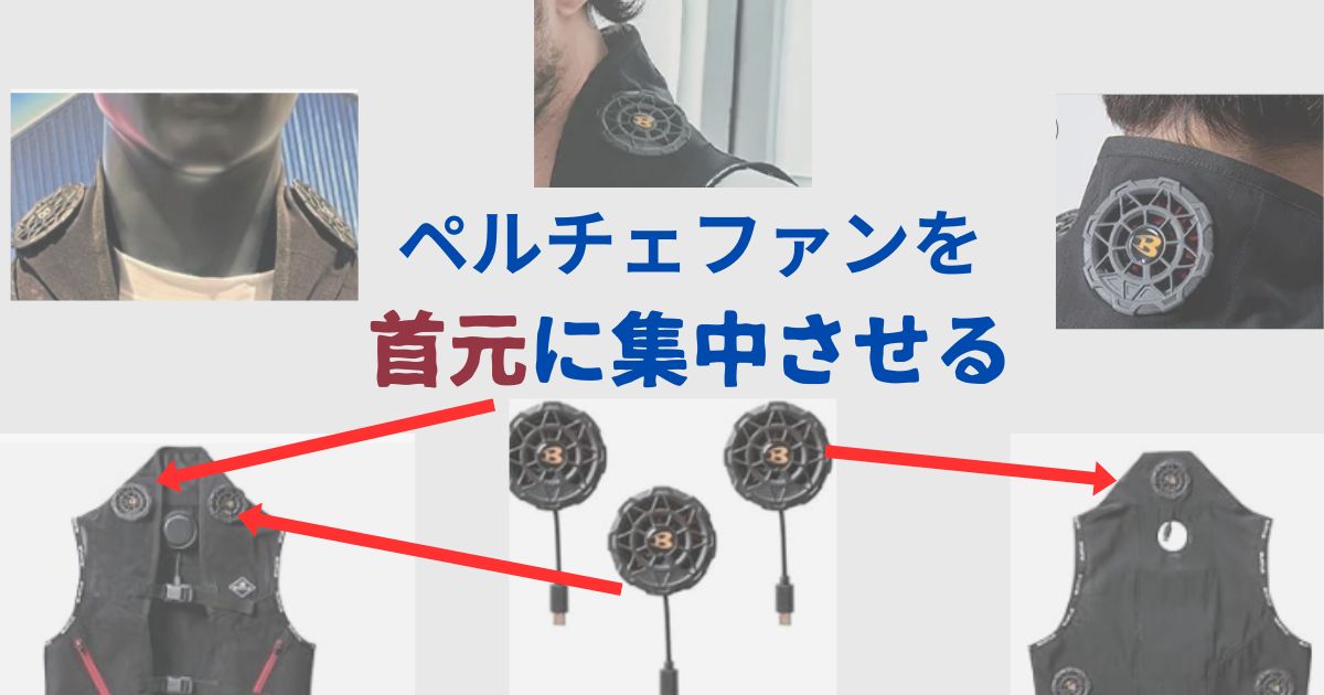 ペルチェファンを首元に集中した様子の図解