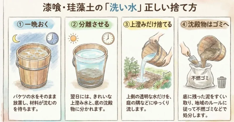 漆喰や珪藻土の荒い水の処理の仕方の手順解説図解