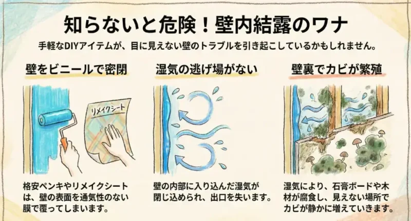 壁内結露のイメージ図解