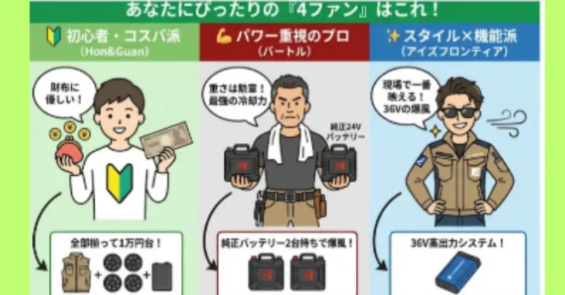 4ファンのタイプ別のイラスト図解