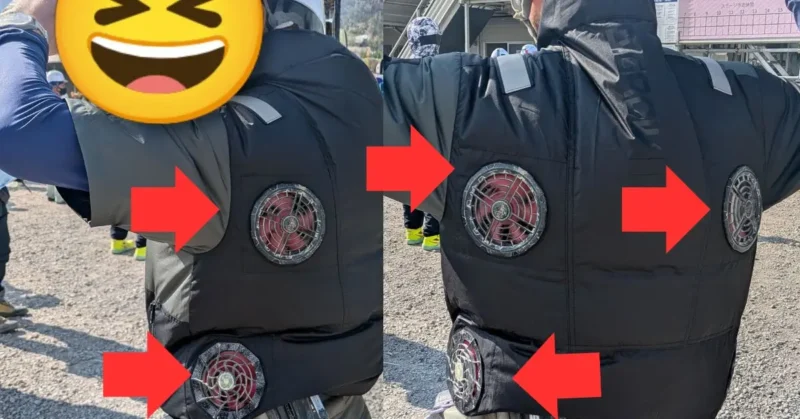 ４つ穴空調服を着た左官屋おやじの写真
