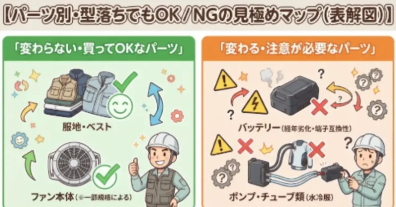 型落ちの冷却ギアのパーツ別判断